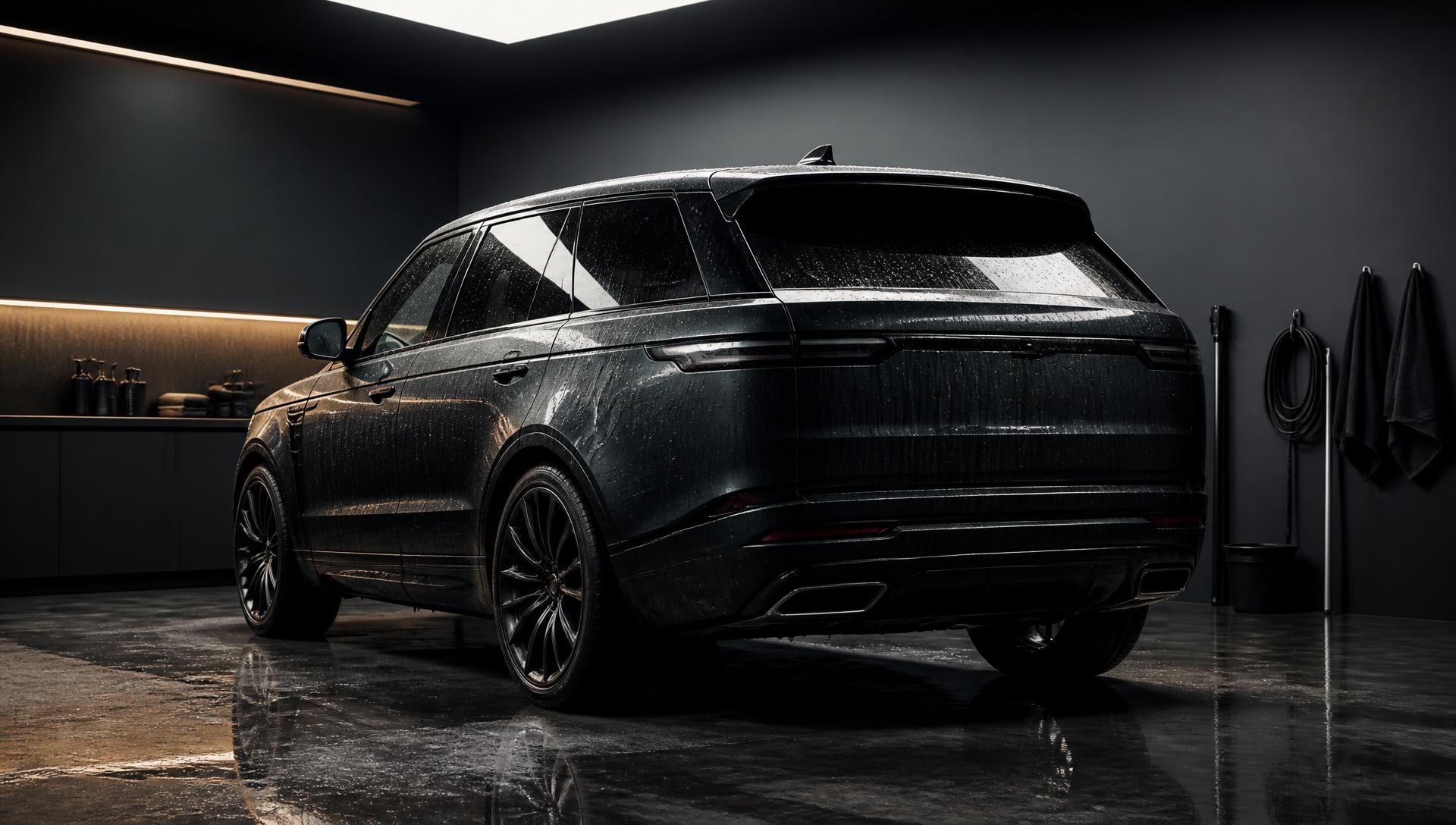 Luxury SUV under even lighting in a private detail bay